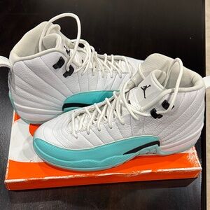 White and Teal High-Top Sneakers